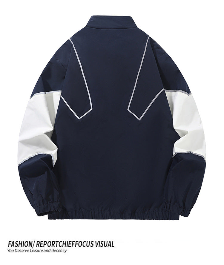 Veste homme style streetwear à col montant – empiècements réfléchissants, coupe ample, printemps-automne