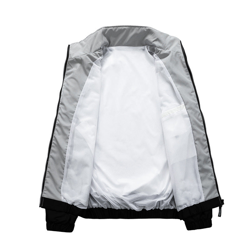 Veste homme décontractée coupe ample – col montant, blocs de couleurs, printemps-automne