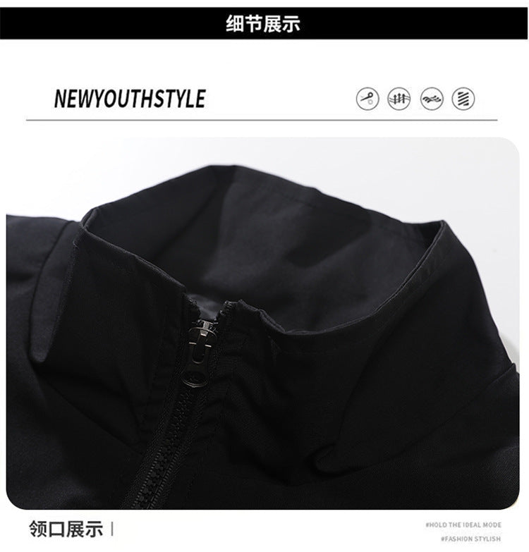 Veste homme style streetwear à col montant – empiècements réfléchissants, coupe ample, printemps-automne