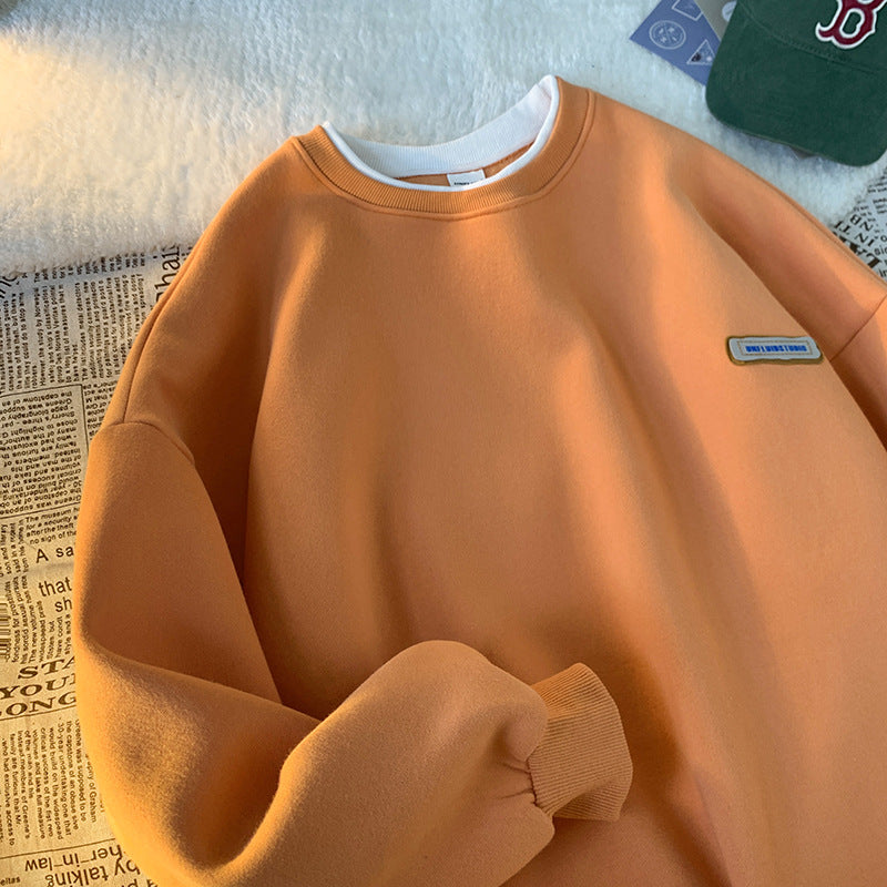 Green sweater men's and women's Hong Kong style spring and autumn top new oversize fake two-piece coat top couple wear lazy
