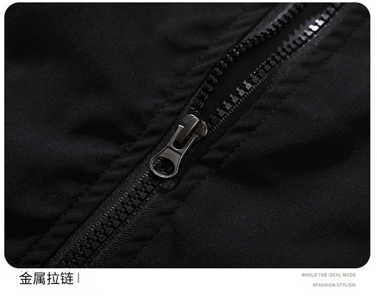 Veste homme style streetwear à col montant – empiècements réfléchissants, coupe ample, printemps-automne