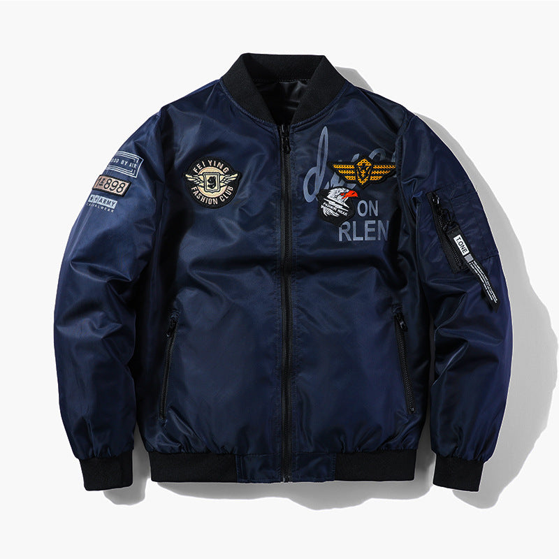 Veste bomber MA1 homme réversible grande taille – style baseball brodé, automne-hiver