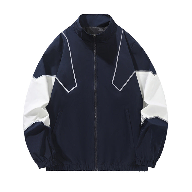 Veste homme style streetwear à col montant – empiècements réfléchissants, coupe ample, printemps-automne