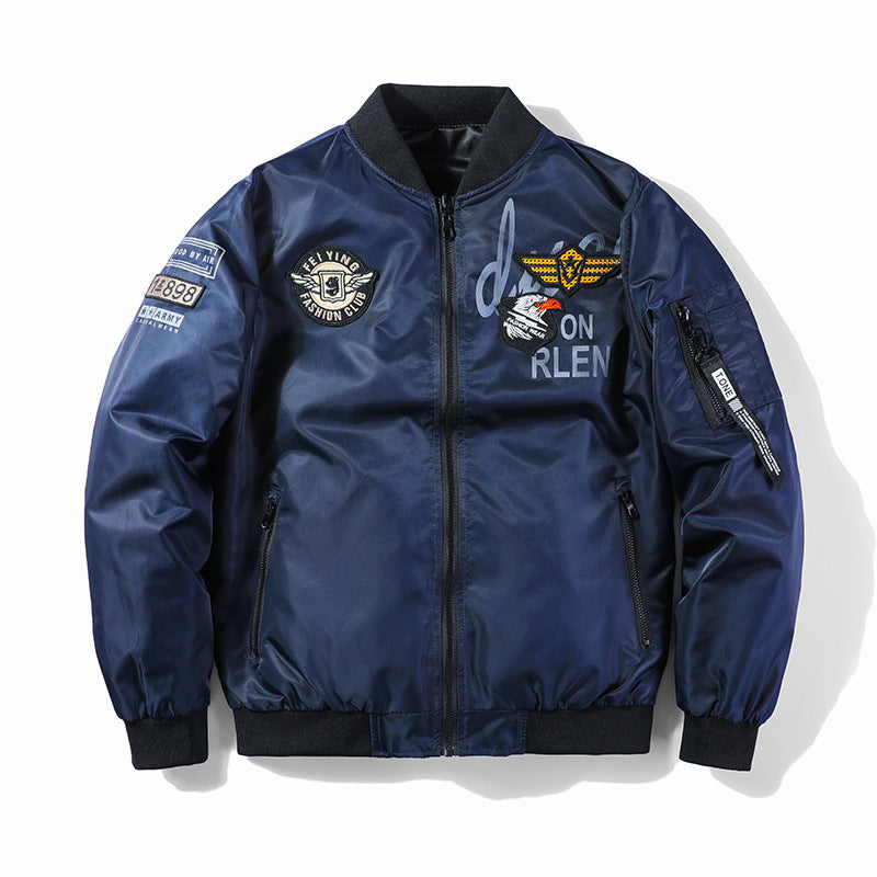 Veste bomber MA1 homme réversible grande taille – style baseball brodé, automne-hiver