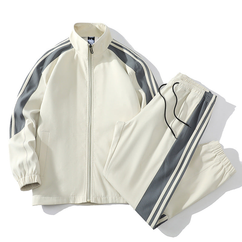 Ensemble de sport homme deux pièces – veste col montant à trois bandes, style couple, printemps-automne
