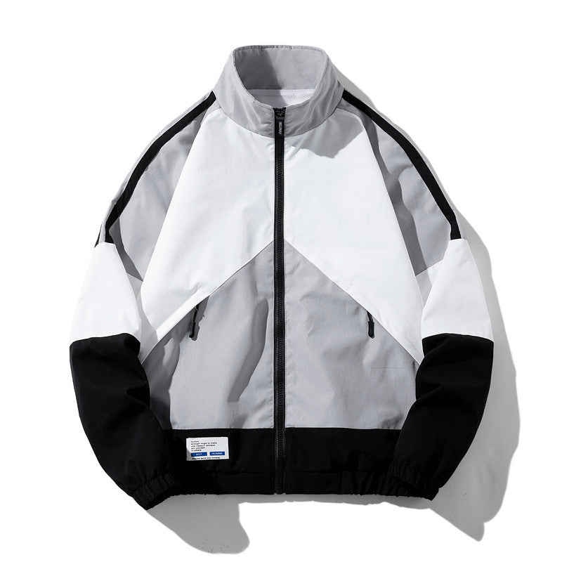 Veste homme décontractée coupe ample – col montant, blocs de couleurs, printemps-automne