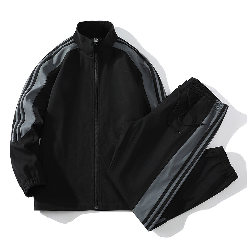 Ensemble de sport homme deux pièces – veste col montant à trois bandes, style couple, printemps-automne