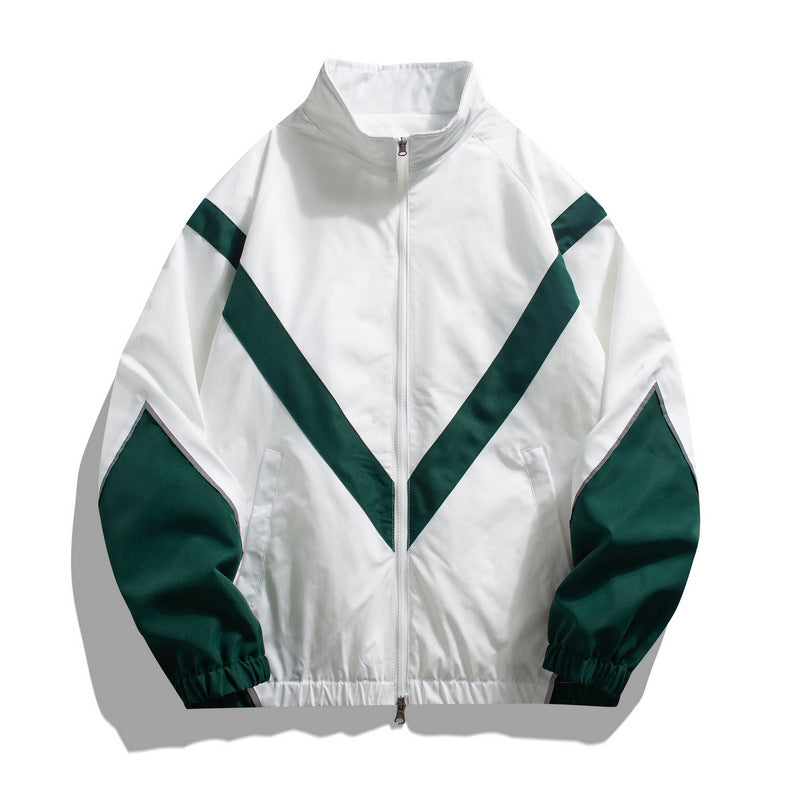 Veste homme style streetwear à col montant – empiècements réfléchissants, coupe ample, printemps-automne