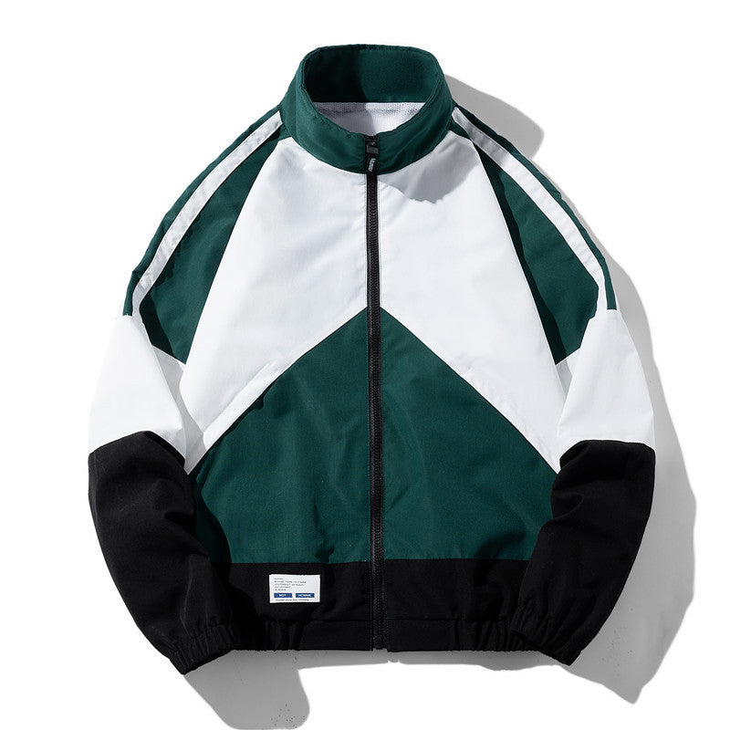 Veste homme décontractée coupe ample – col montant, blocs de couleurs, printemps-automne