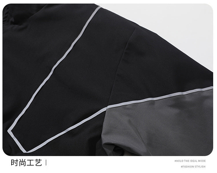 Veste homme style streetwear à col montant – empiècements réfléchissants, coupe ample, printemps-automne