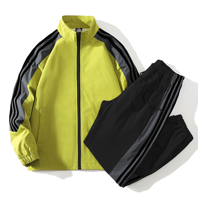 Ensemble de sport homme deux pièces – veste col montant à trois bandes, style couple, printemps-automne