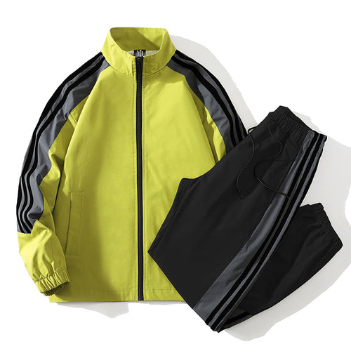 Ensemble de sport homme deux pièces – veste col montant à trois bandes, style couple, printemps-automne