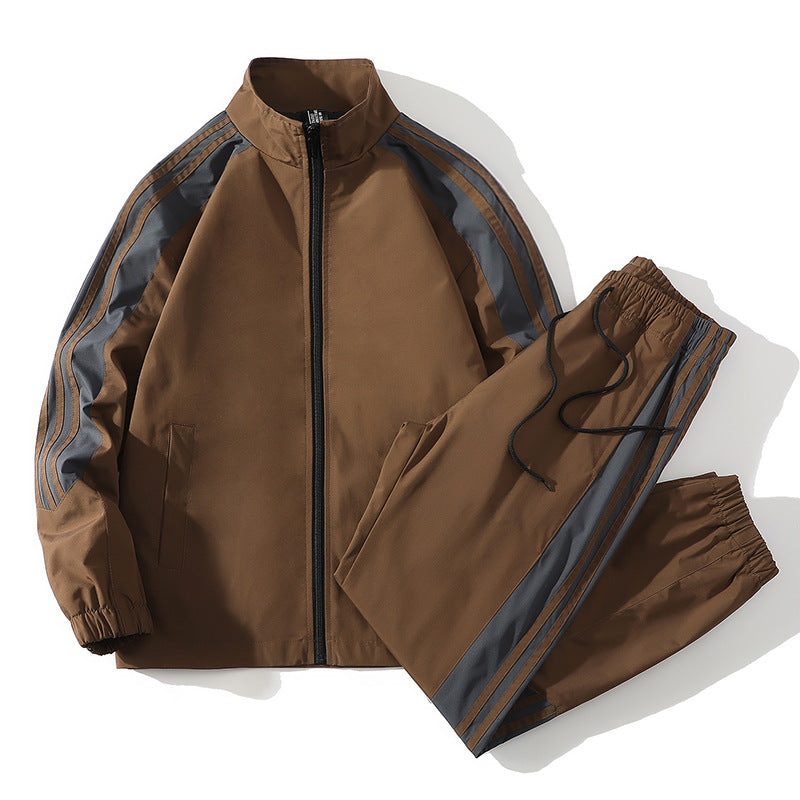 Ensemble de sport homme deux pièces – veste col montant à trois bandes, style couple, printemps-automne