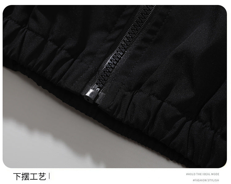 Veste homme style streetwear à col montant – empiècements réfléchissants, coupe ample, printemps-automne