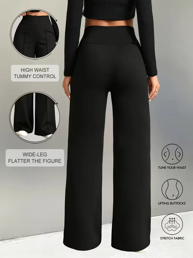 Pantalon femme taille haute à jambes larges – Jogging décontracté