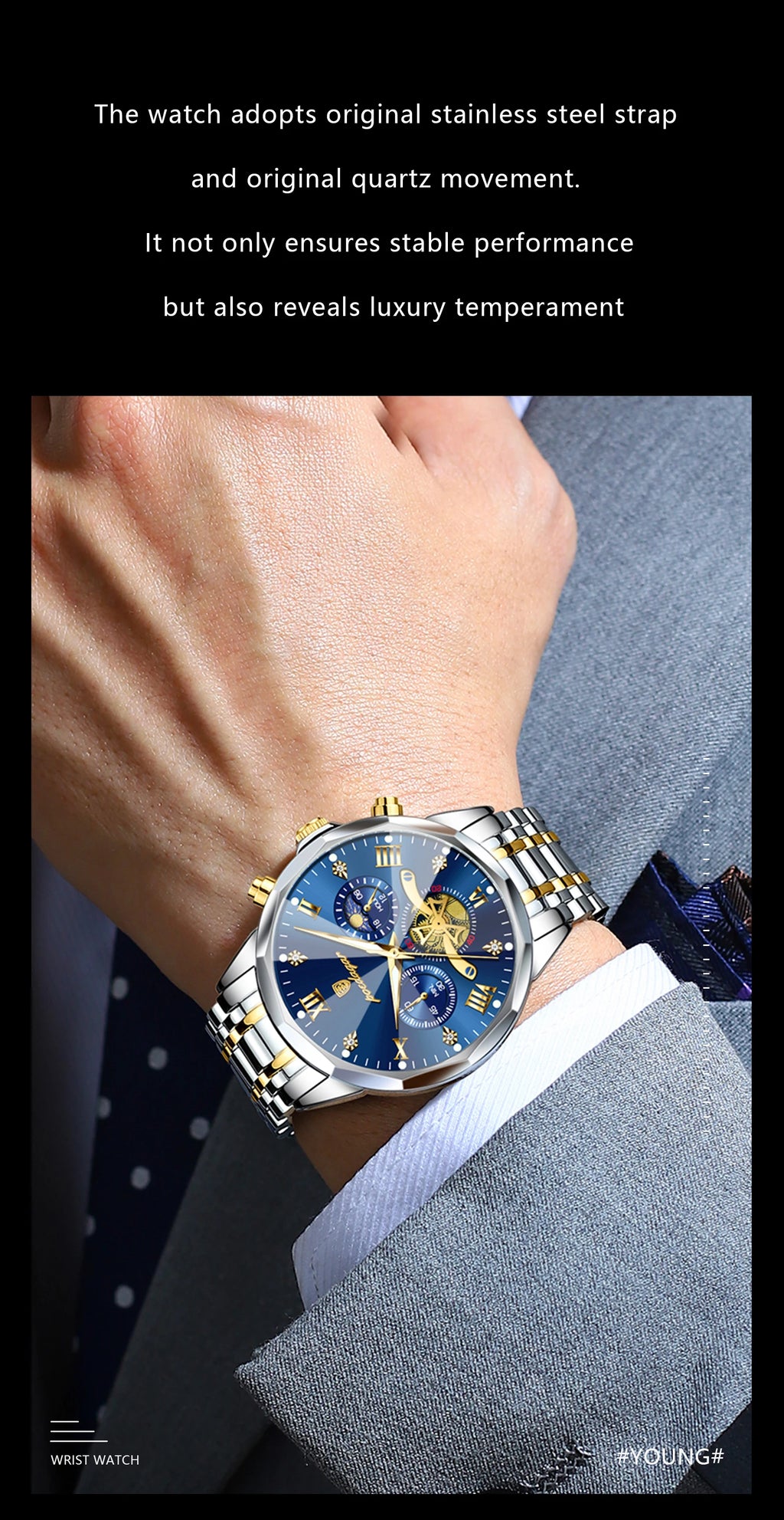 Montre Homme POEDAGAR 938 – Chronographe Quartz, Acier Inoxydable, Étanche 3 ATM