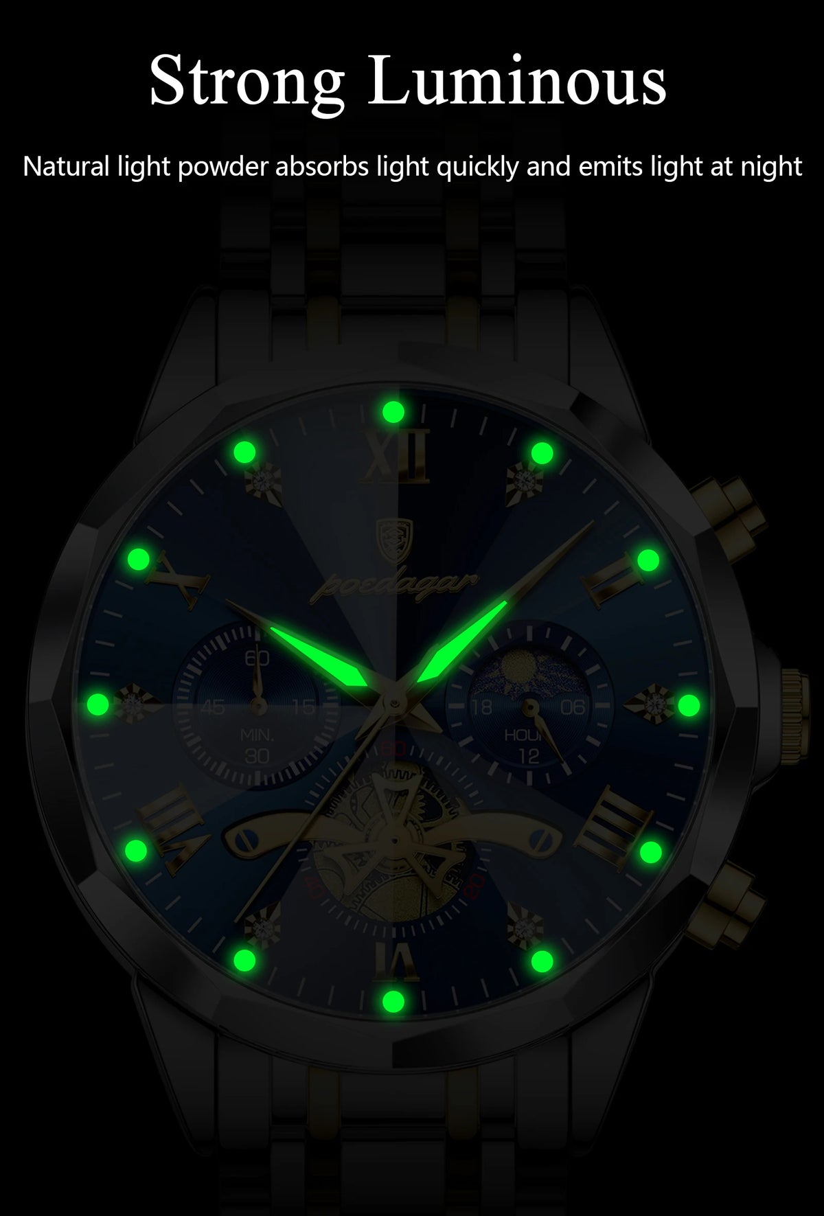 Montre Homme POEDAGAR 938 – Chronographe Quartz, Acier Inoxydable, Étanche 3 ATM
