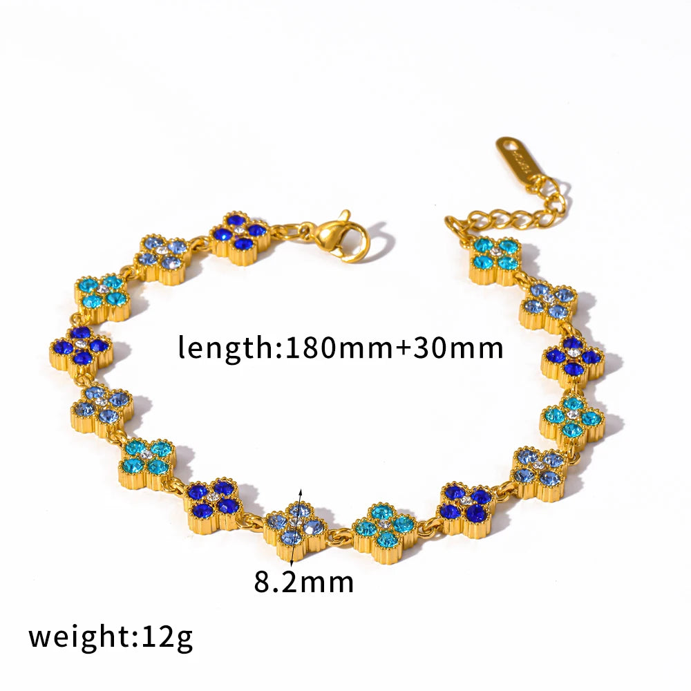Bracelet Fleurs Colorées en Zircon – Acier Inoxydable 316L, Plaqué Or 18K