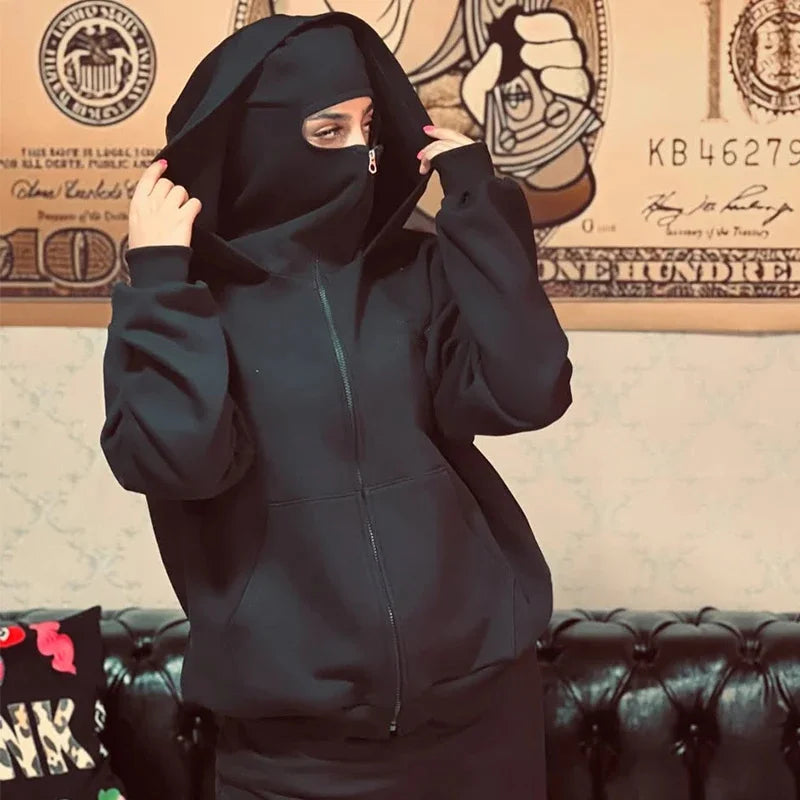 Veste à capuche double avec masque intégré – Style Y2K