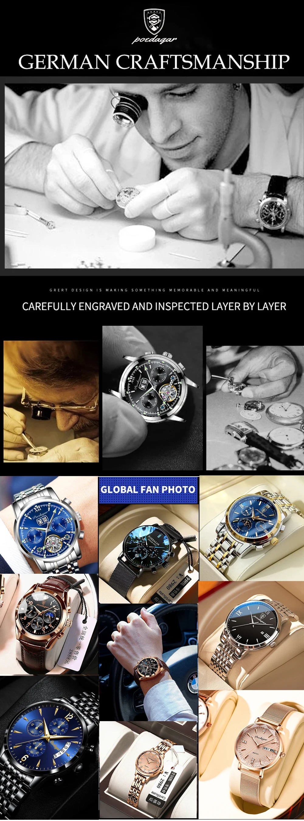 Montre Homme POEDAGAR 938 – Chronographe Quartz, Acier Inoxydable, Étanche 3 ATM