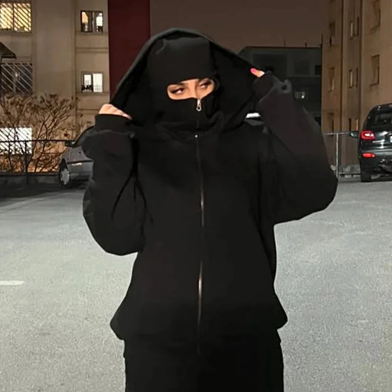 Veste à capuche double avec masque intégré – Style Y2K