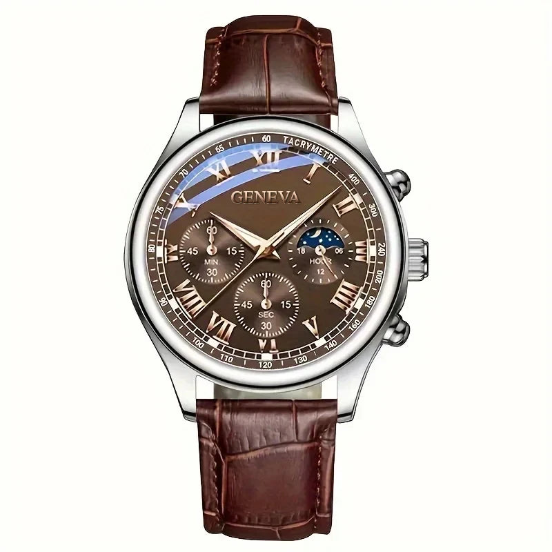 Montre Homme Élégante à Cadran Romain avec Bracelet en Cuir