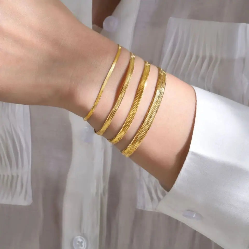 Bracelet Chaîne Serpent en Acier Inoxydable – 2/3/4/5 mm, Or ou Argent