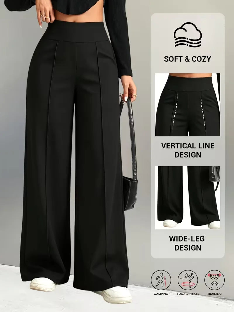 Pantalon femme taille haute à jambes larges – Jogging décontracté