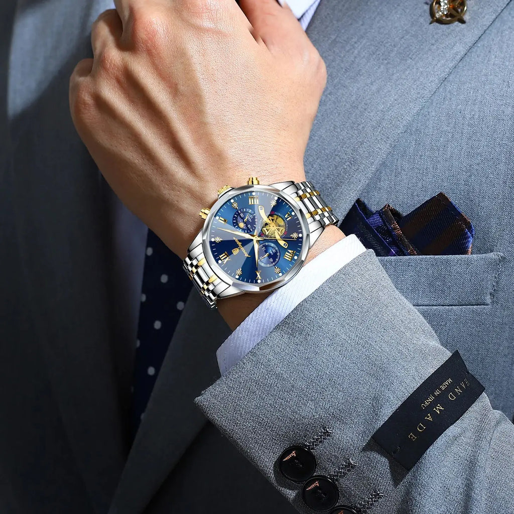 Montre Homme POEDAGAR 938 – Chronographe Quartz, Acier Inoxydable, Étanche 3 ATM