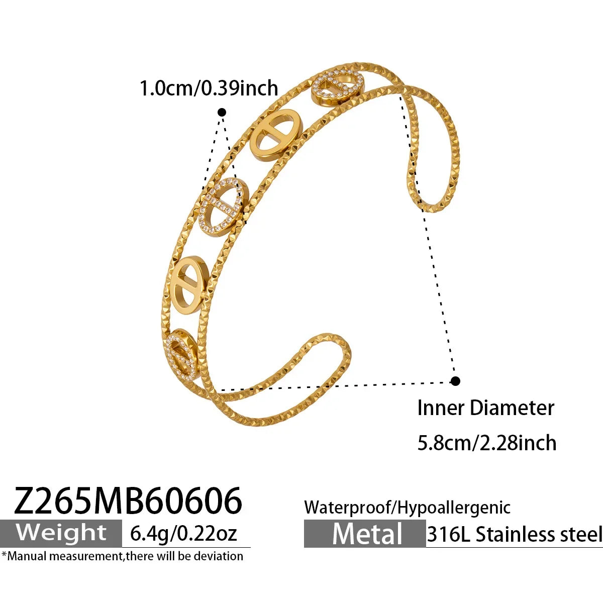 Bracelet Femme 18K Doré – Fleurs, Cœur & Zircon