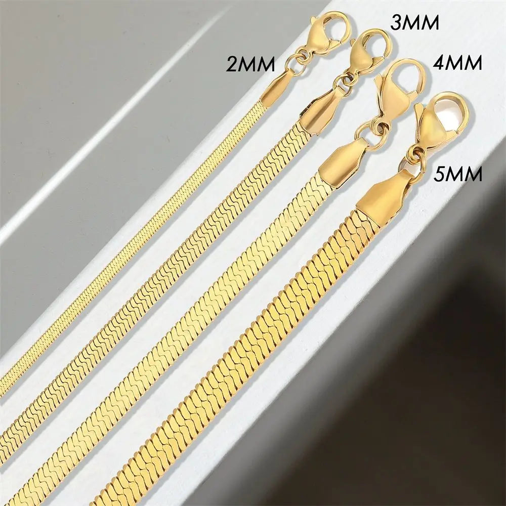 Bracelet Chaîne Serpent en Acier Inoxydable – 2/3/4/5 mm, Or ou Argent