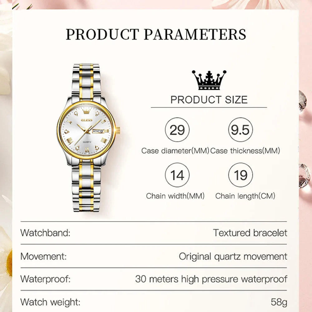 Montre Femme OLEVS 5563 – Élégante, Étanche, Quartz et Acier Inoxydable