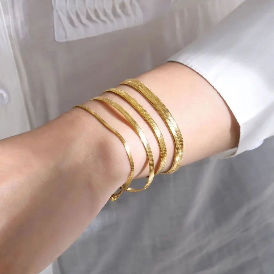 Bracelet Chaîne Serpent en Acier Inoxydable – 2/3/4/5 mm, Or ou Argent