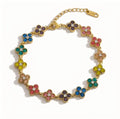 Bracelet Fleurs Colorées en Zircon – Acier Inoxydable 316L, Plaqué Or 18K