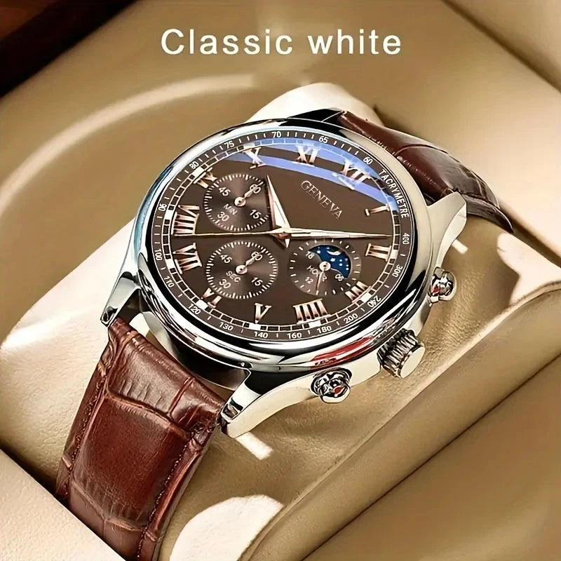 Montre Homme Élégante à Cadran Romain avec Bracelet en Cuir