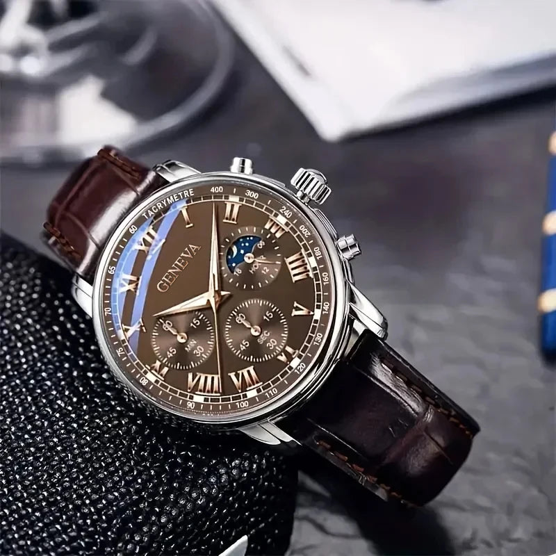 Montre Homme Élégante à Cadran Romain avec Bracelet en Cuir