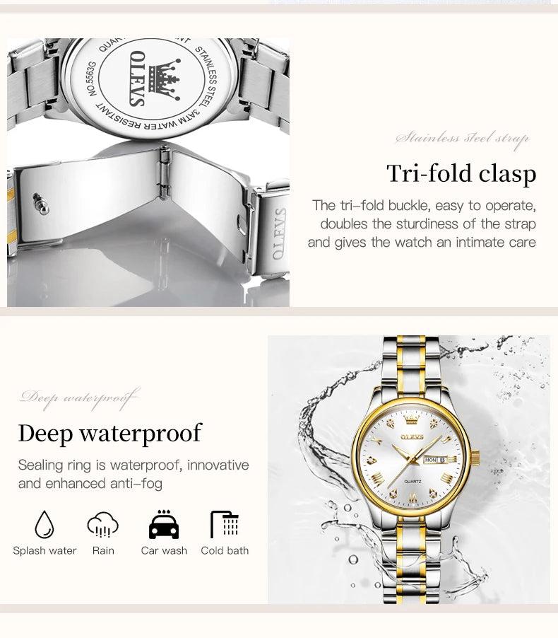 Montre Femme OLEVS 5563 – Élégante, Étanche, Quartz et Acier Inoxydable