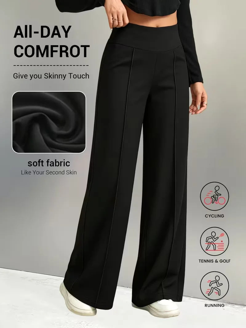 Pantalon femme taille haute à jambes larges – Jogging décontracté