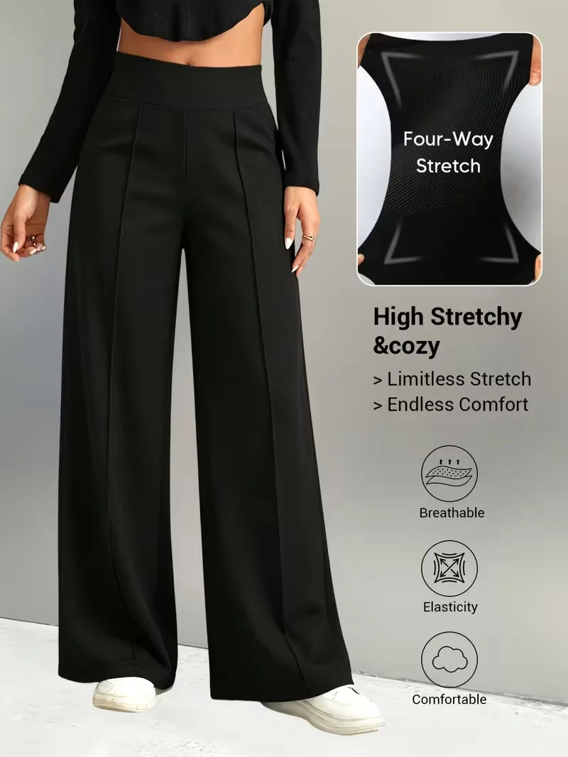 Pantalon femme taille haute à jambes larges – Jogging décontracté