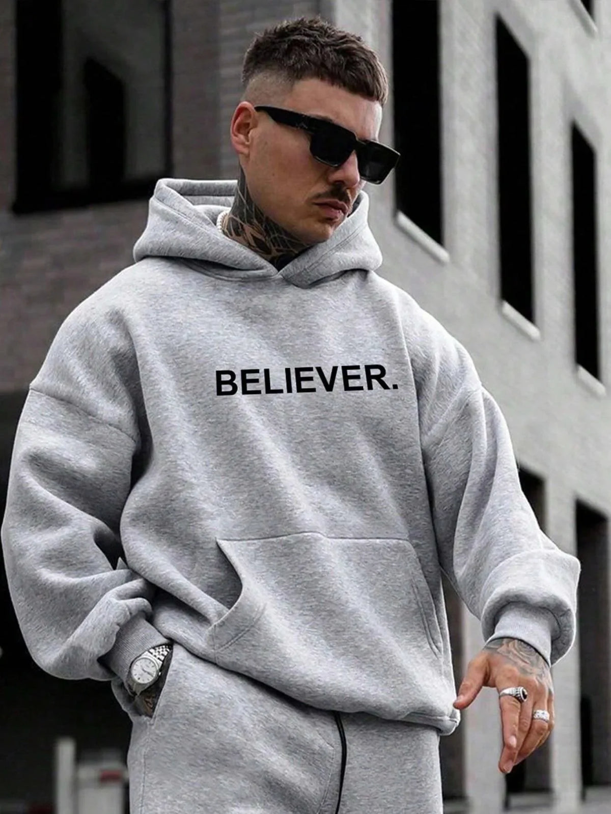 Sweat à capuche oversize imprimé « Believer » – homme et femme, style Harajuku, automne-hiver 2026