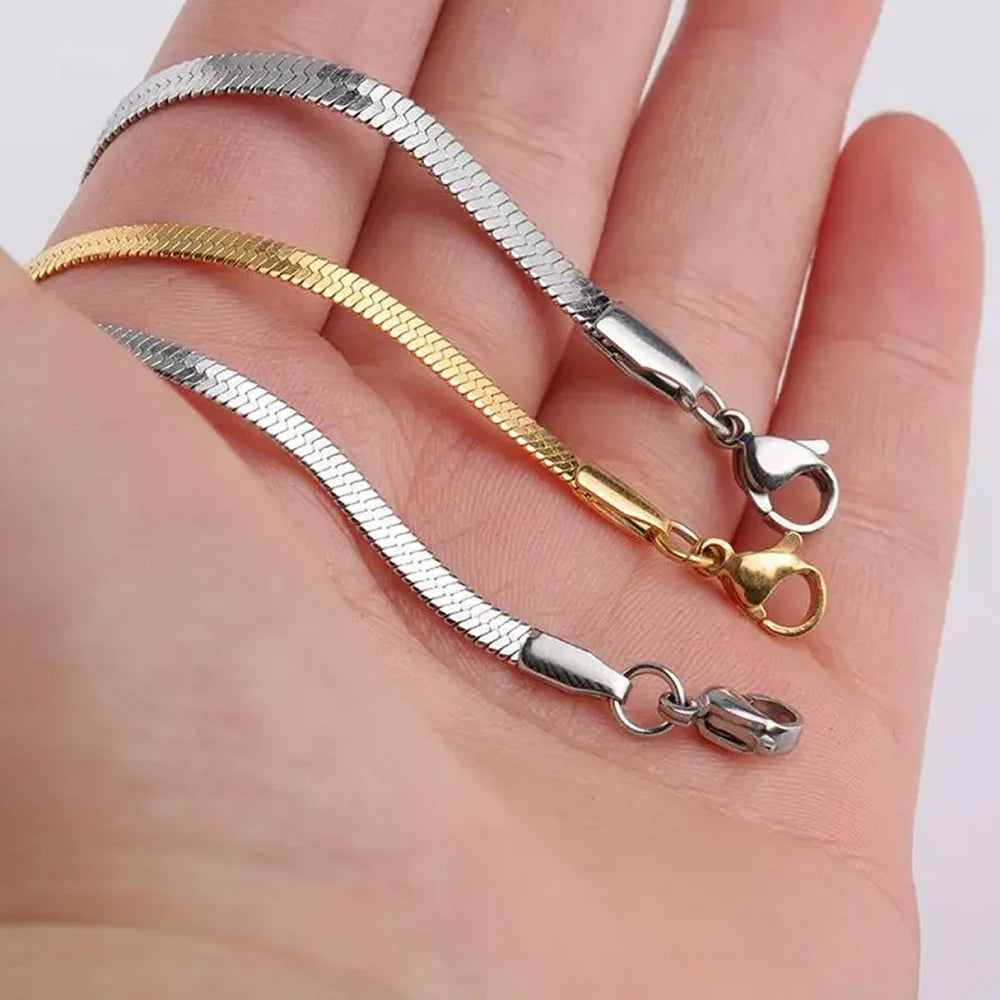 Bracelet Chaîne Serpent en Acier Inoxydable – 2/3/4/5 mm, Or ou Argent