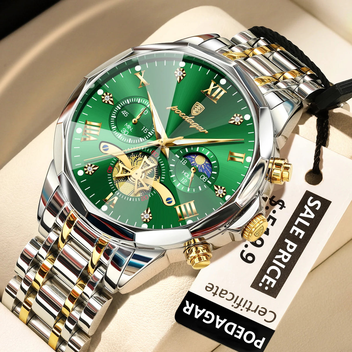 Montre Homme POEDAGAR 938 – Chronographe Quartz, Acier Inoxydable, Étanche 3 ATM