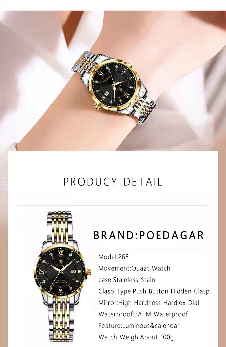 Montre Femme POEDAGAR 268 – Élégante, Étanche, Quartz et Acier Inoxydable