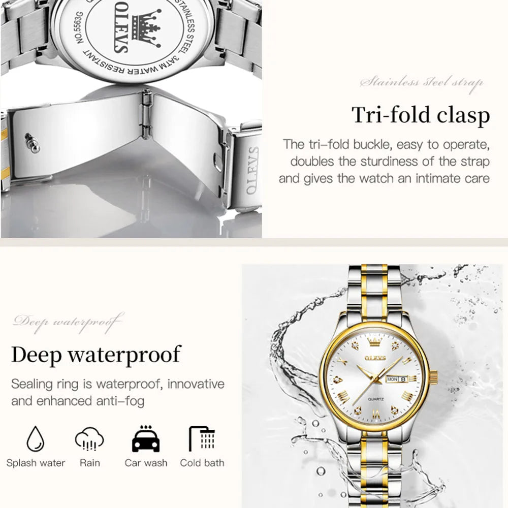 Montre Femme OLEVS 5563 – Élégante, Étanche, Quartz et Acier Inoxydable