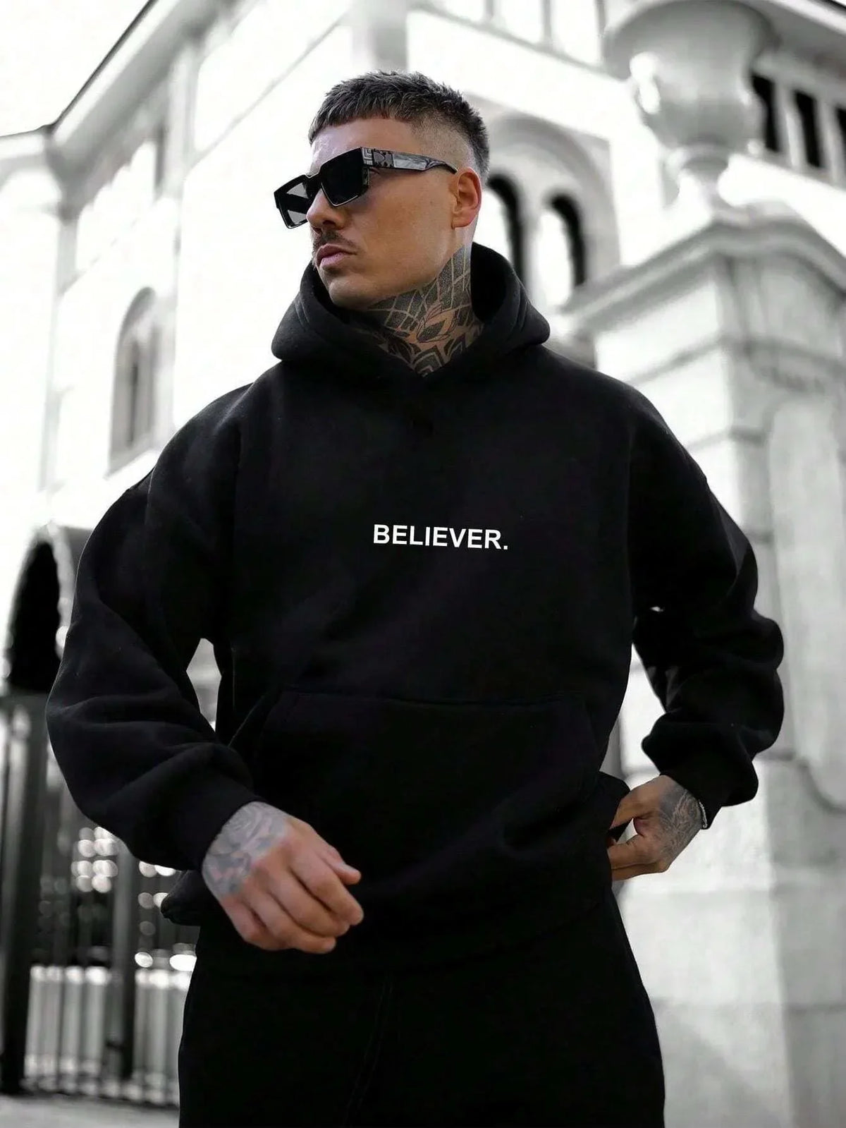 Sweat à capuche oversize imprimé « Believer » – homme et femme, style Harajuku, automne-hiver 2026