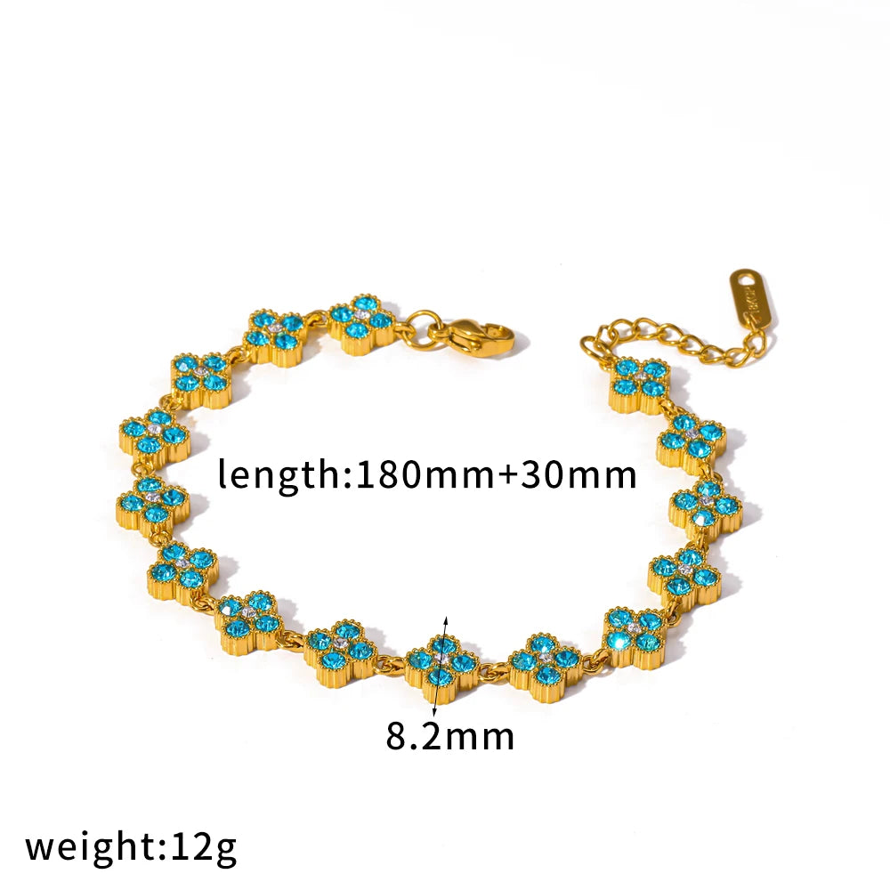 Bracelet Fleurs Colorées en Zircon – Acier Inoxydable 316L, Plaqué Or 18K