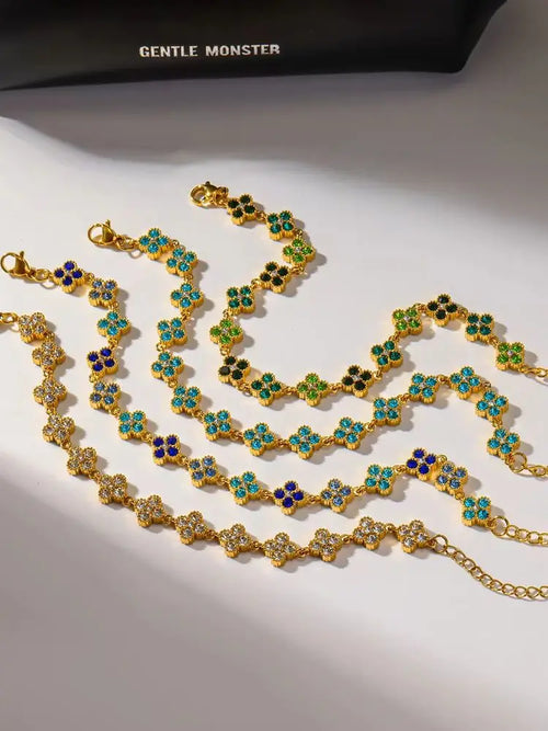Bracelet Fleurs Colorées en Zircon – Acier Inoxydable 316L, Plaqué Or 18K