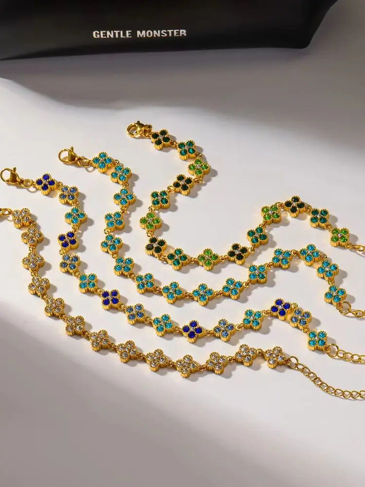 Bracelet Fleurs Colorées en Zircon – Acier Inoxydable 316L, Plaqué Or 18K