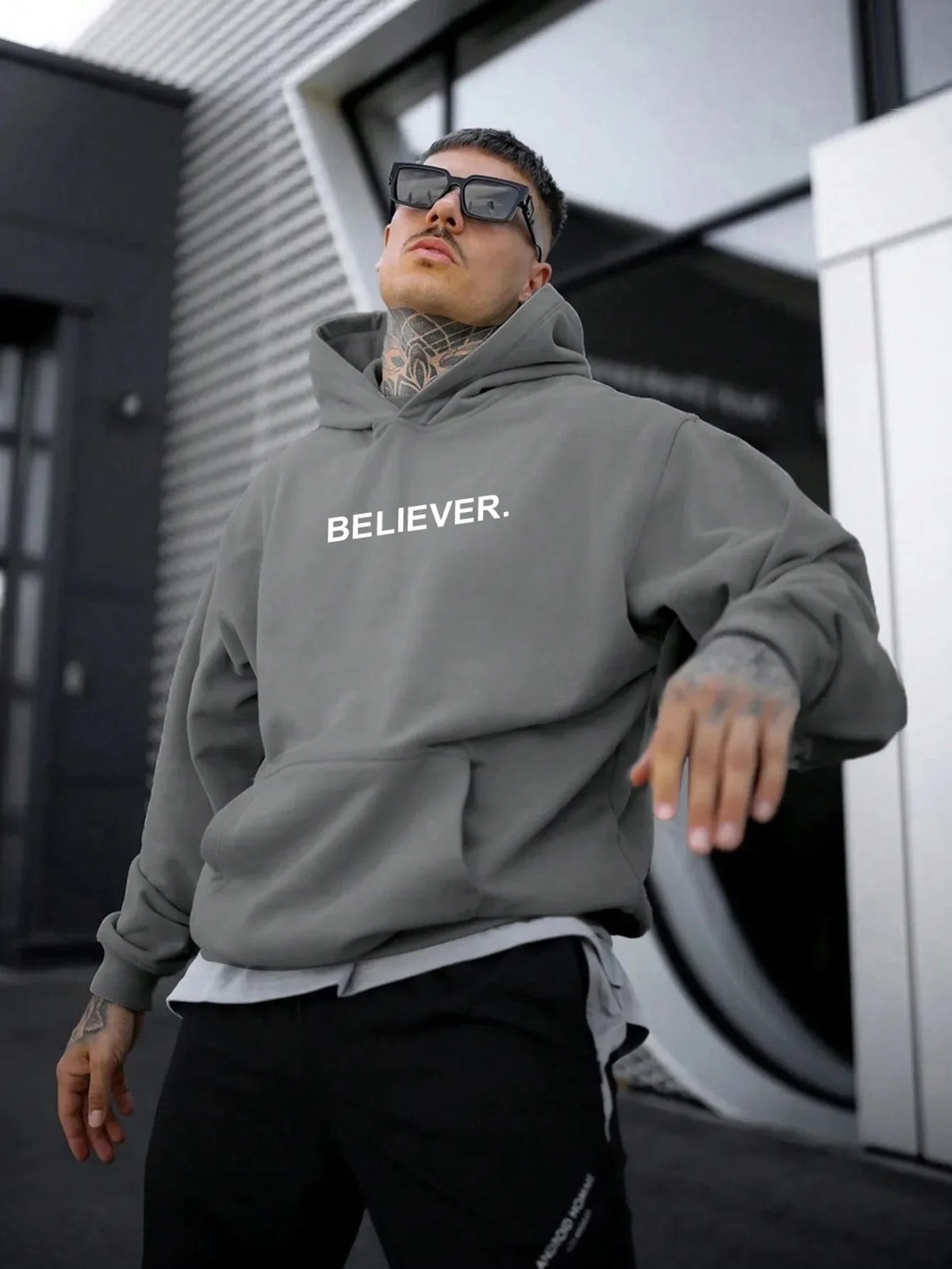 Sweat à capuche oversize imprimé « Believer » – homme et femme, style Harajuku, automne-hiver 2026