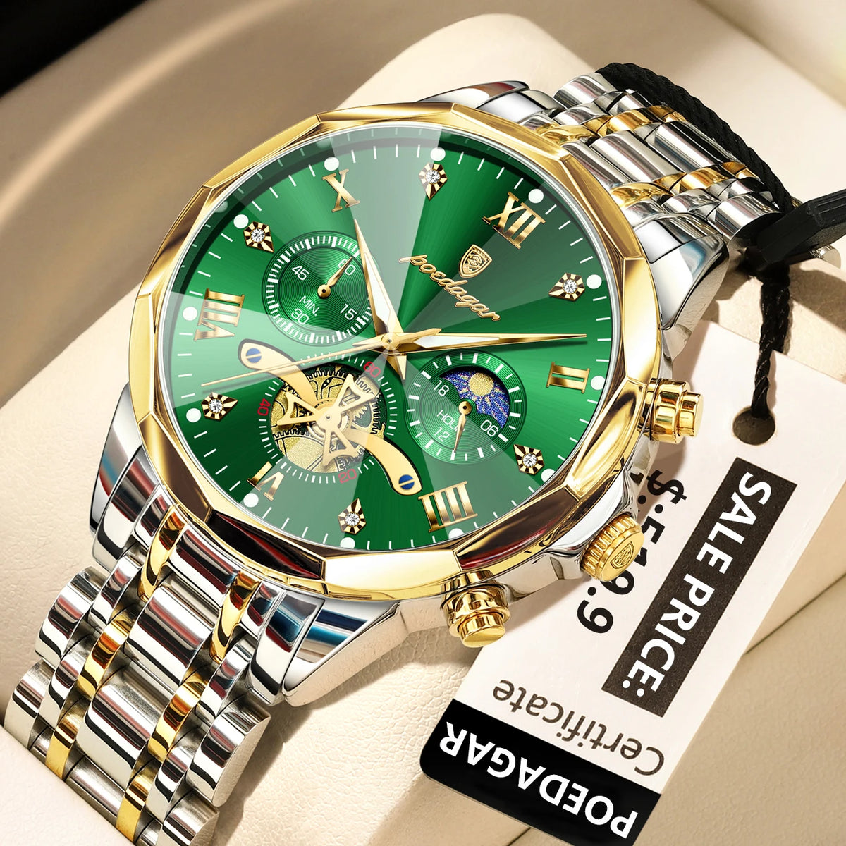 Montre Homme POEDAGAR 938 – Chronographe Quartz, Acier Inoxydable, Étanche 3 ATM